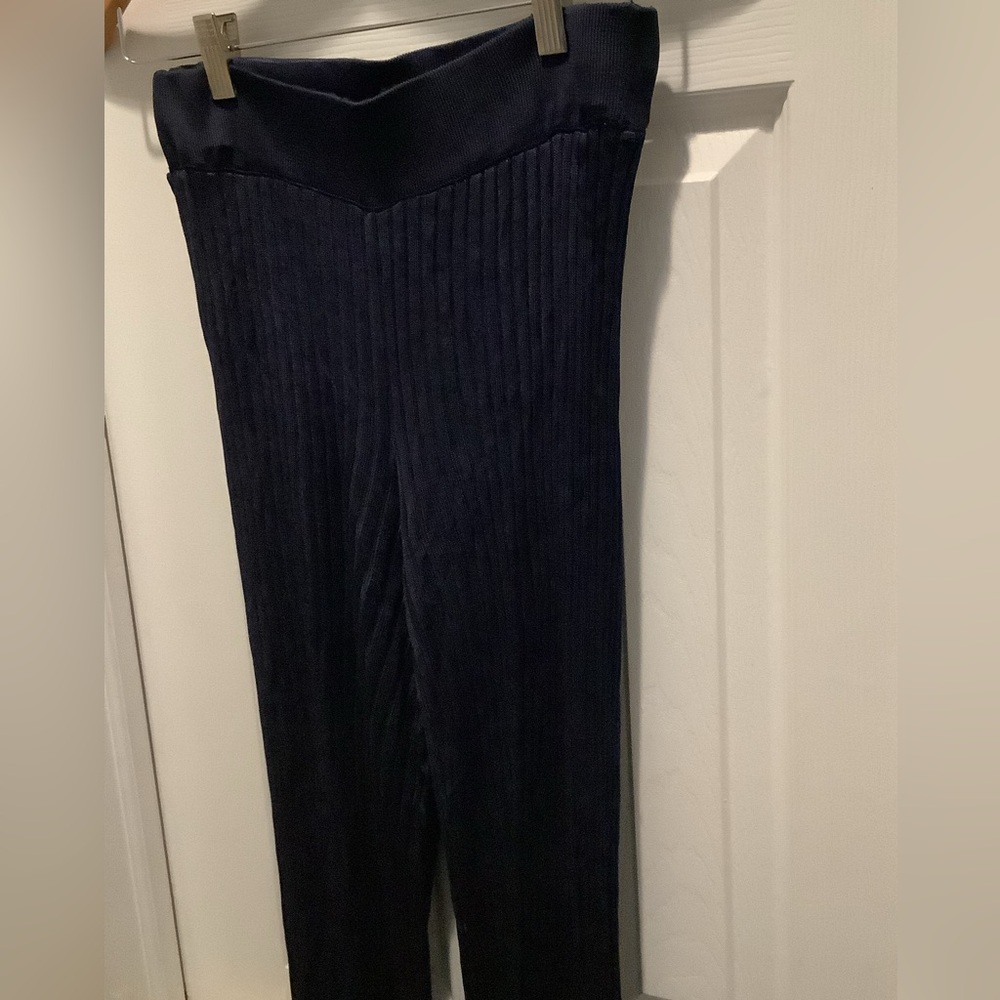 Zara Knit Blue Ribbed Italian Yarn Stretch Lounge Pull On Knit Pant Size Medium